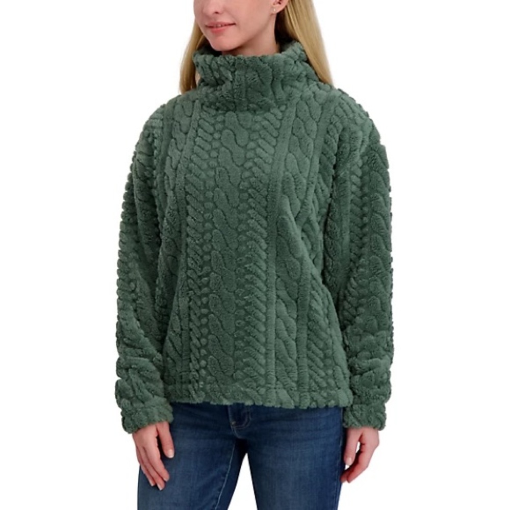 Cable Fleece Mock Neck Pullover
